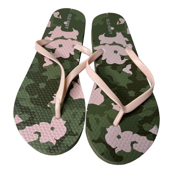 OLD Navy Flip Flops Womens 5-6 Green Camo Sandles Vinyl Thongs - Picture 3 of 8